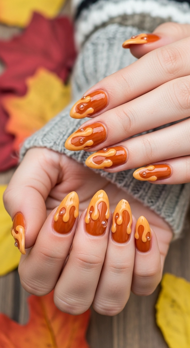 Caramel Drip Nails