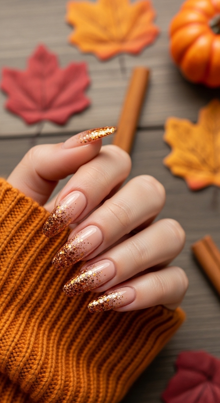Pumpkin Spice Glitter Tips
