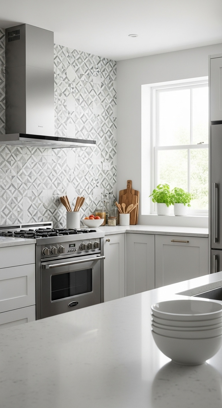 Geometric Designs tiles in kitchen