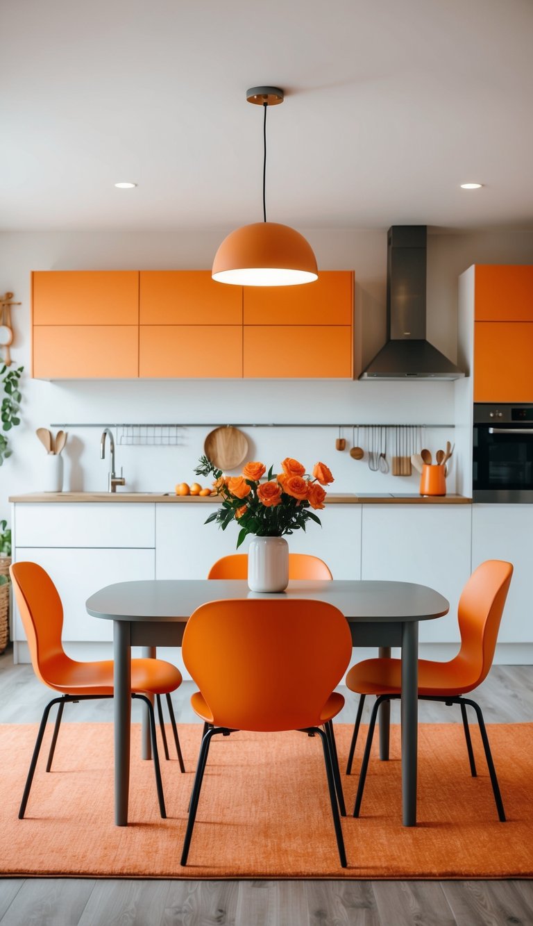 A bright orange apricot dining set in a modern kitchen with matching decor and accessories