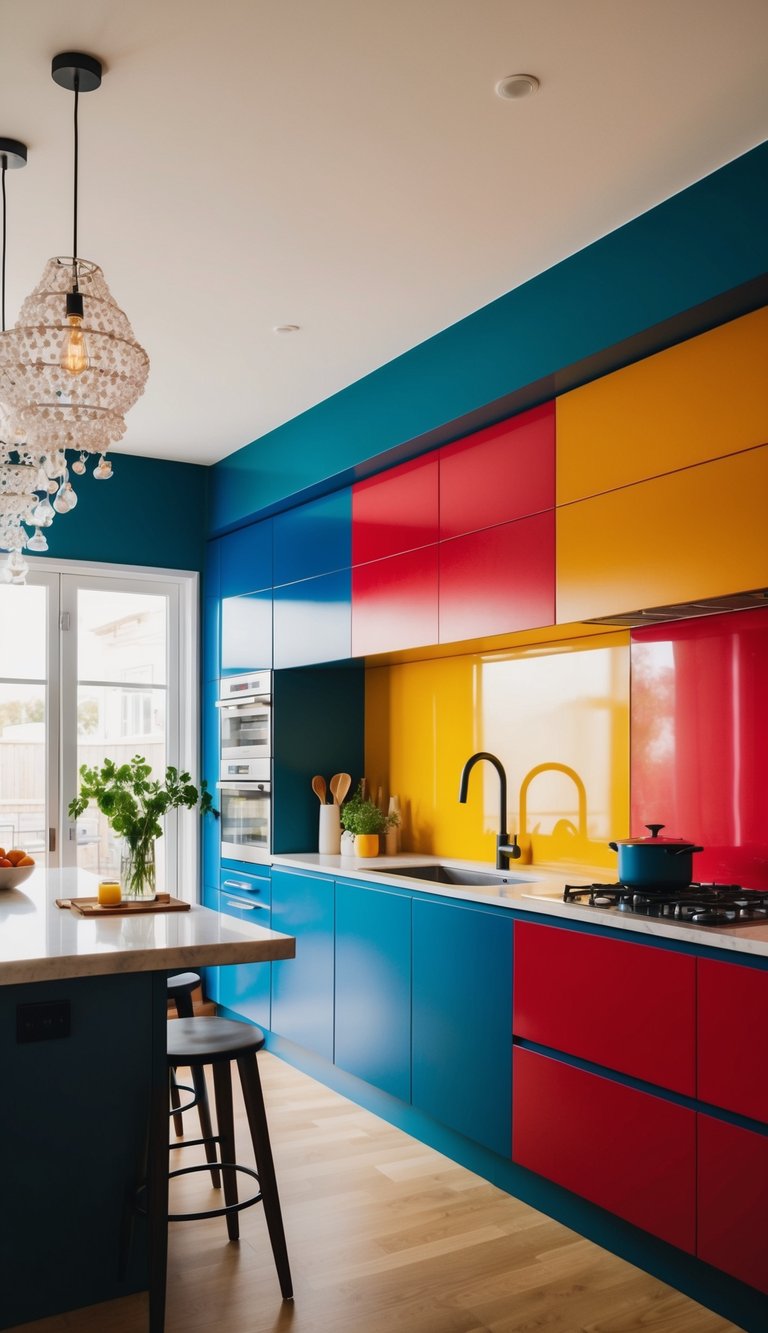 A bold accent wall in a vibrant kitchen with 22 colorful design ideas