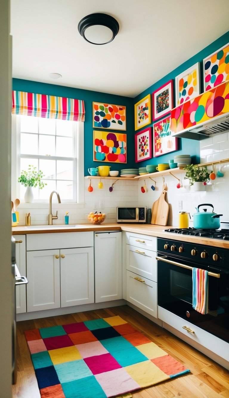 Vibrant kitchen wall adorned with playful and colorful art