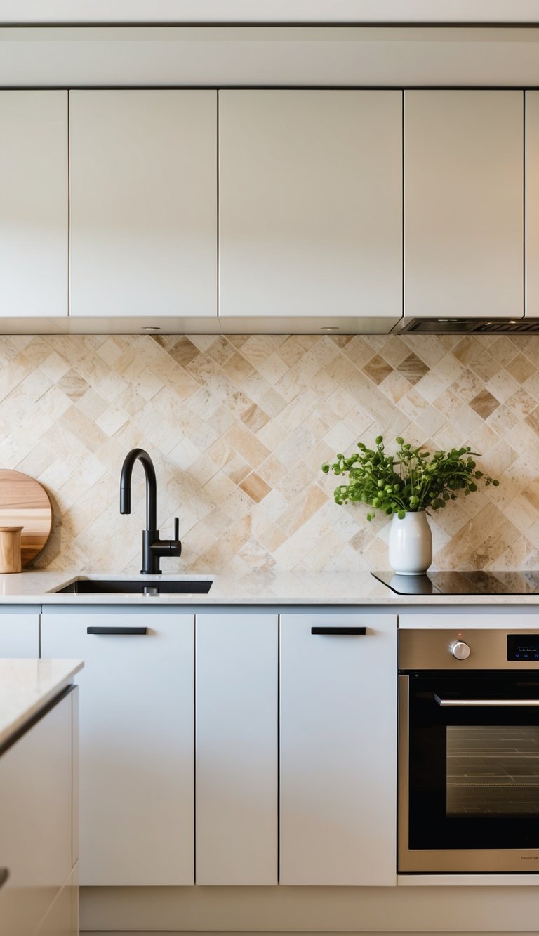 A modern kitchen with a sleek alabaster aura 21 natural stone backsplash