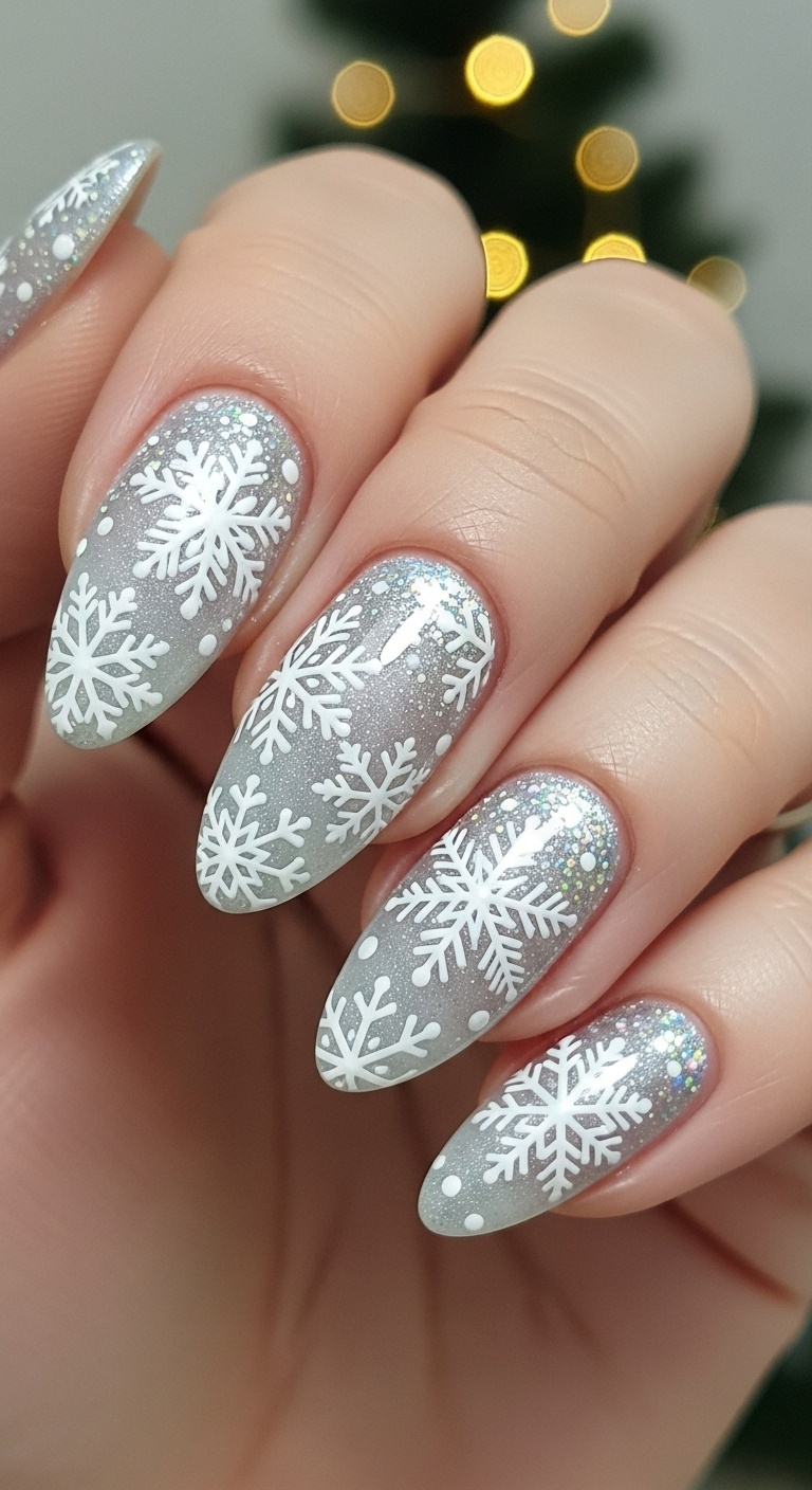 Frosted Silver with Snowflakes