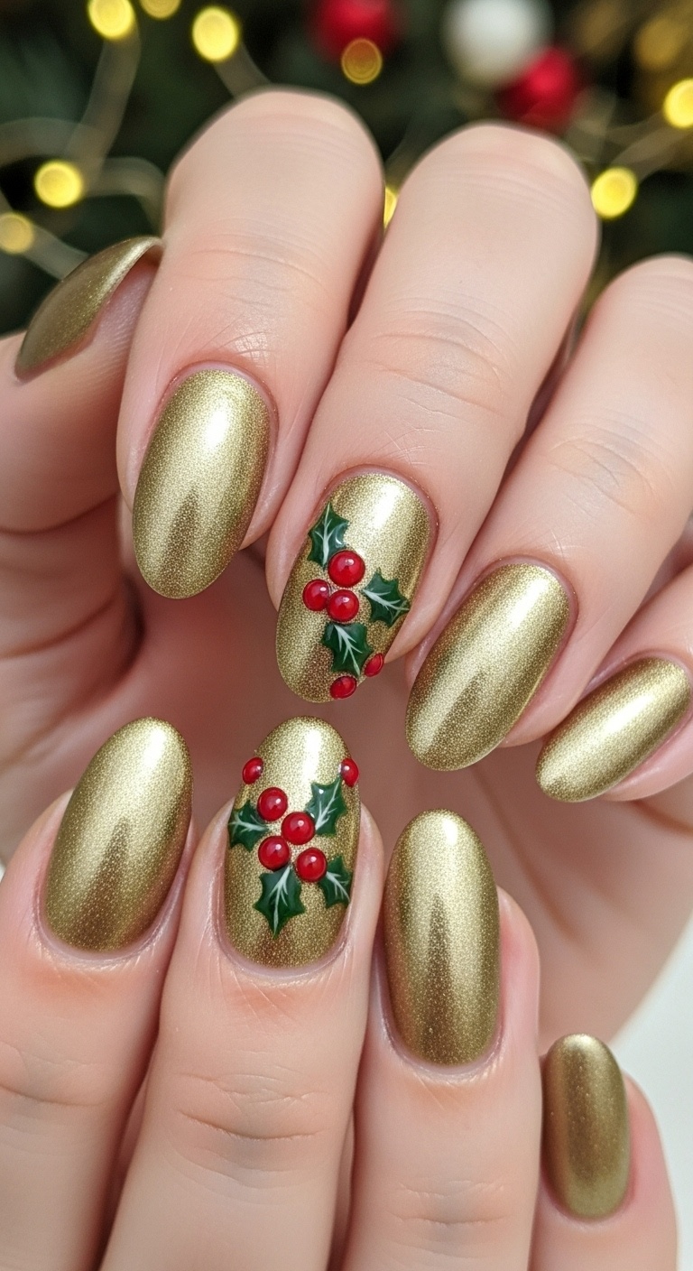 Matte Gold with Holly Berries