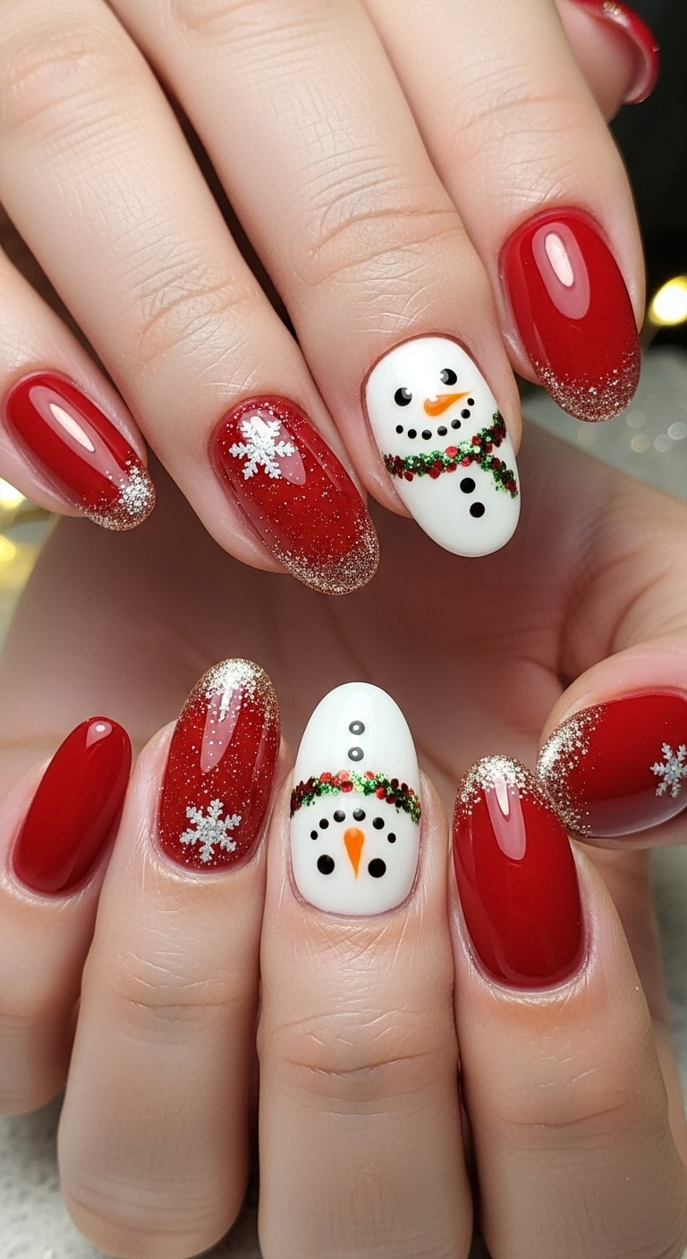Snowman Face Accent Nail