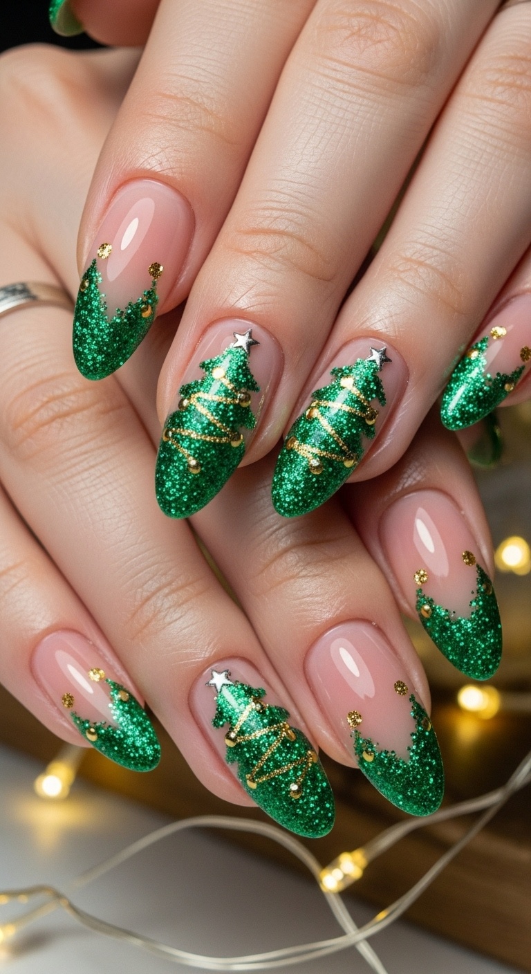 Glittery Green Christmas Tree Tips