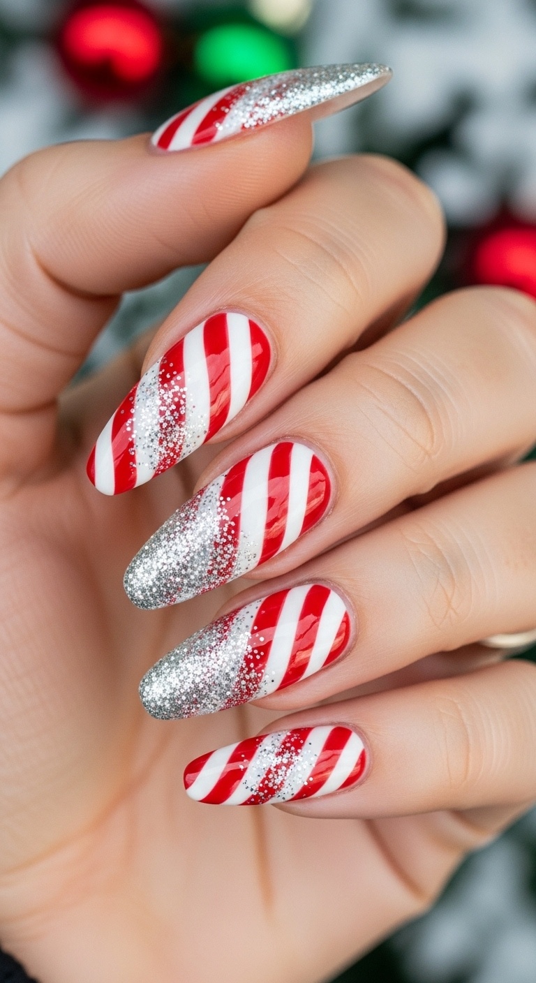 Candy Cane Stripes with Glitter Tips