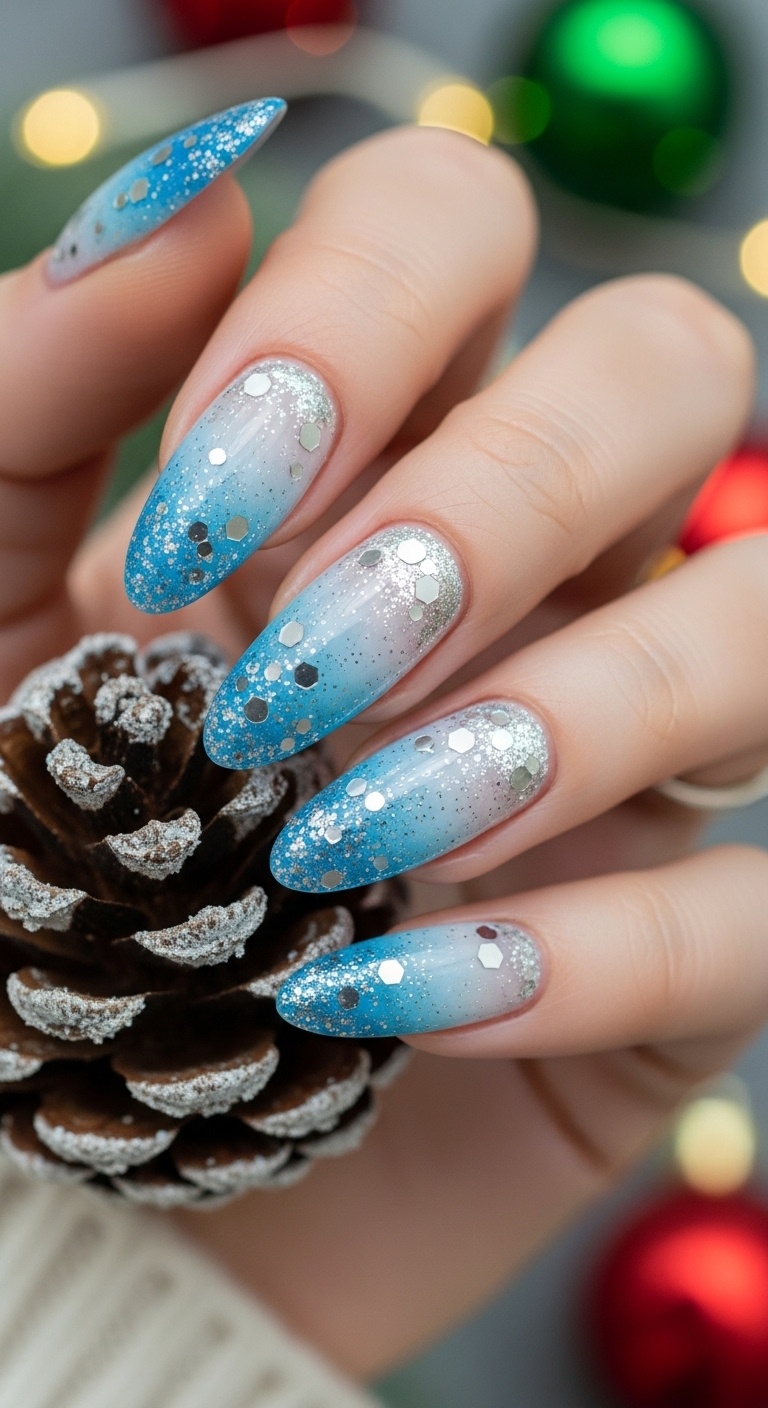 Frosty Blue Ombre with Silver Sparkles