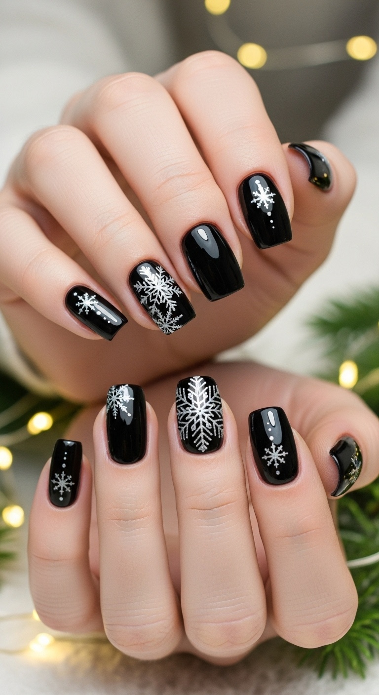 Black Base with Silver Snowflake Accent
