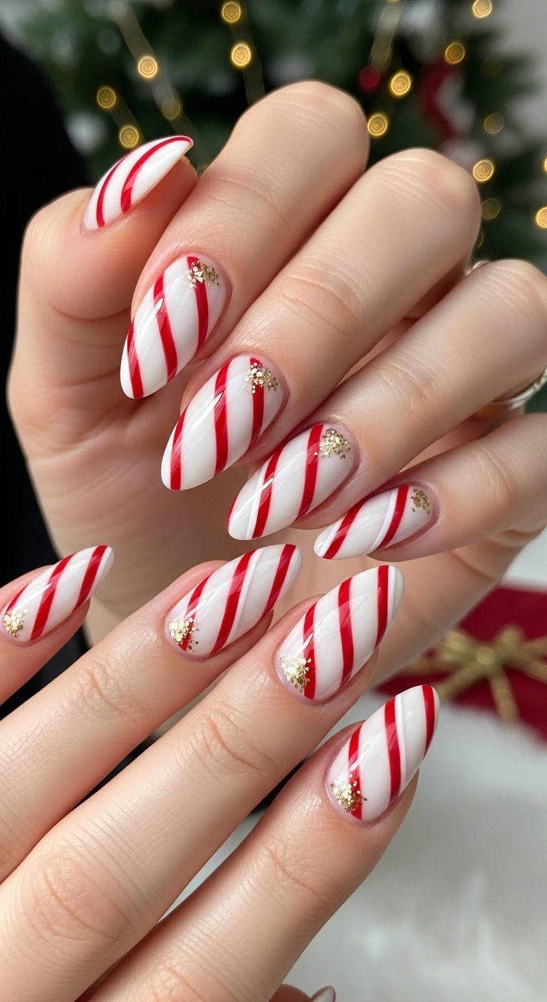 Candy Cane Striped Almond Nails