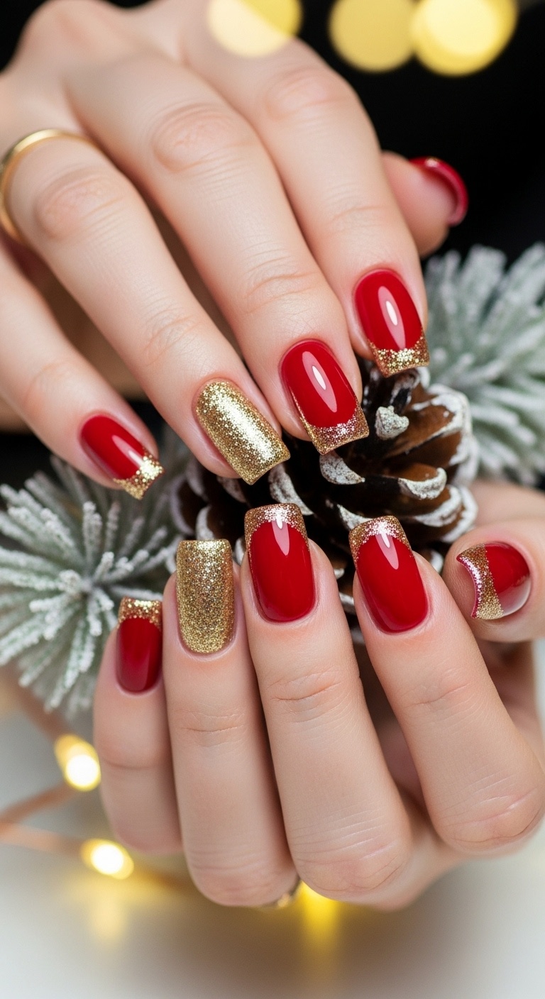 Classic Red with Gold Glitter Tips