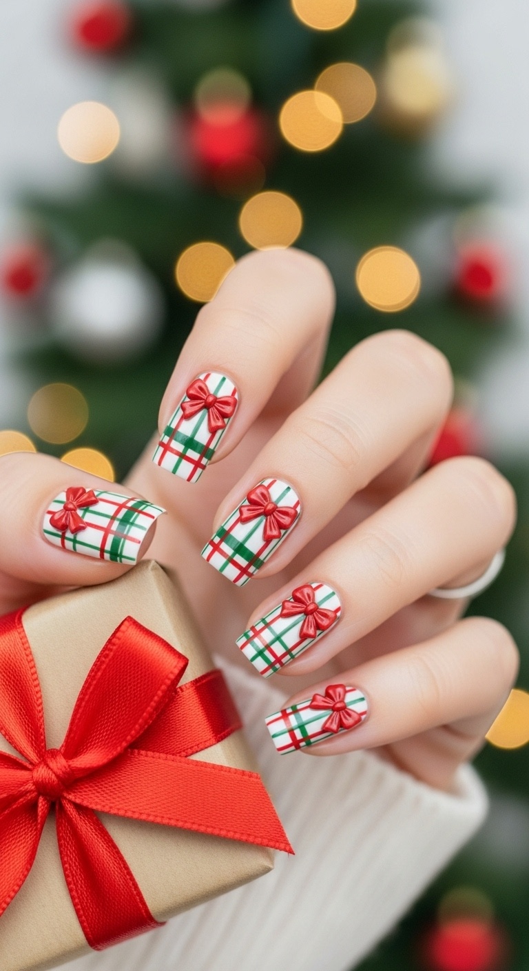 Plaid Pattern with Tiny Red Bows