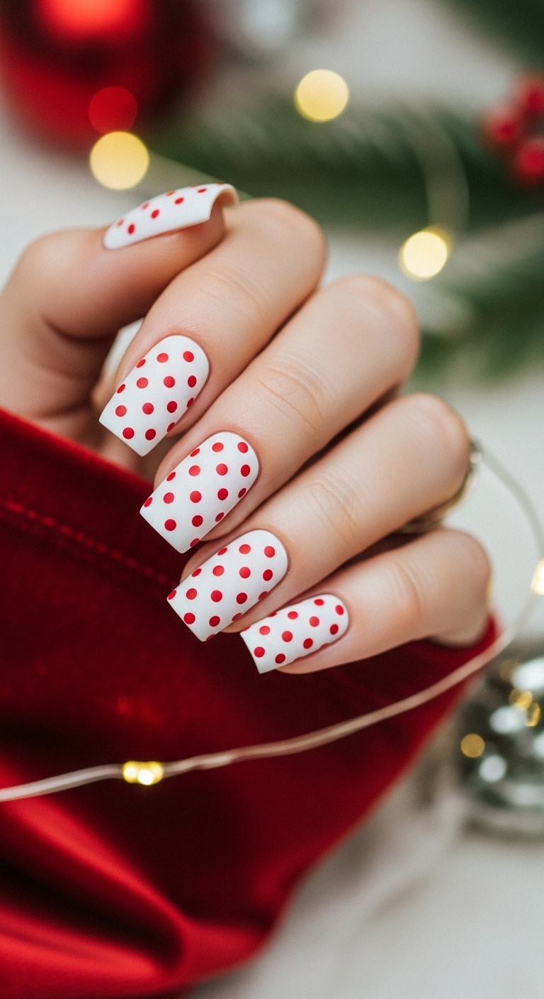 White Matte Base with Red Polka Dots