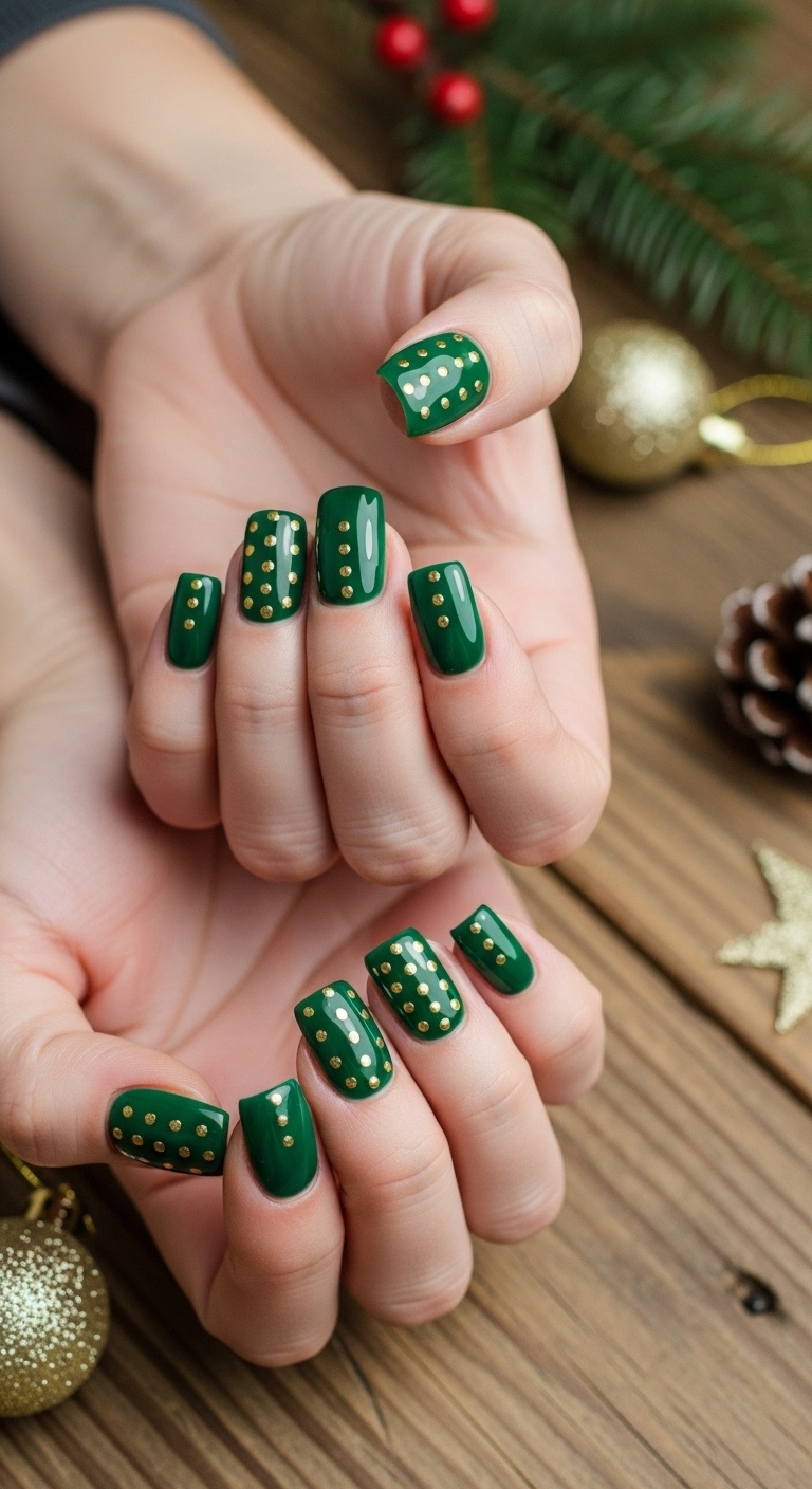 Glossy Dark Green with Gold Dots