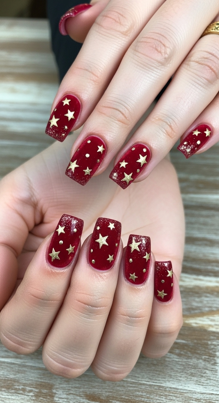 Red Velvet Texture with Gold Stars