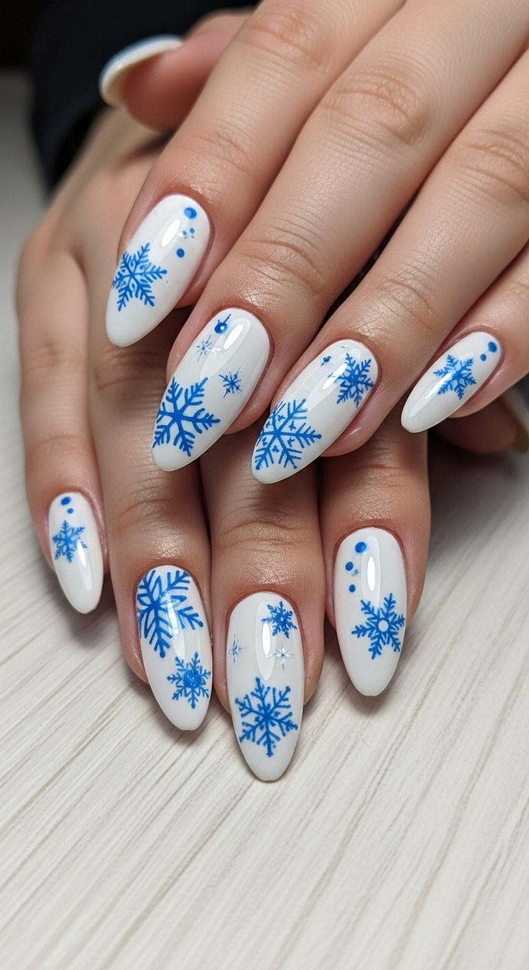 White Base with Blue Snowflake Decals
