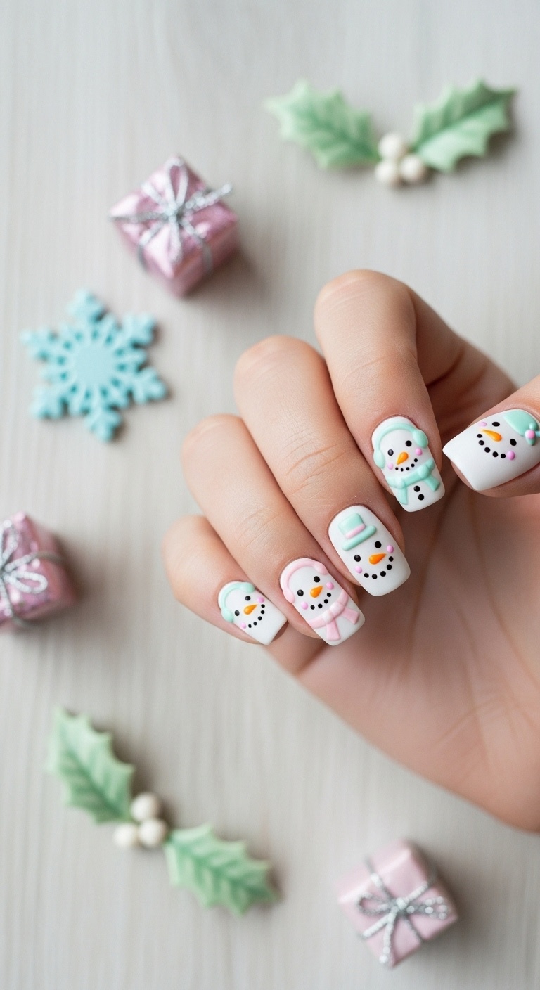 Snowman Face Accent Nails