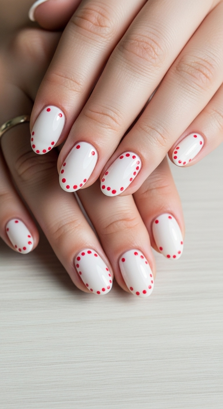 Glossy White with Tiny Red Dots