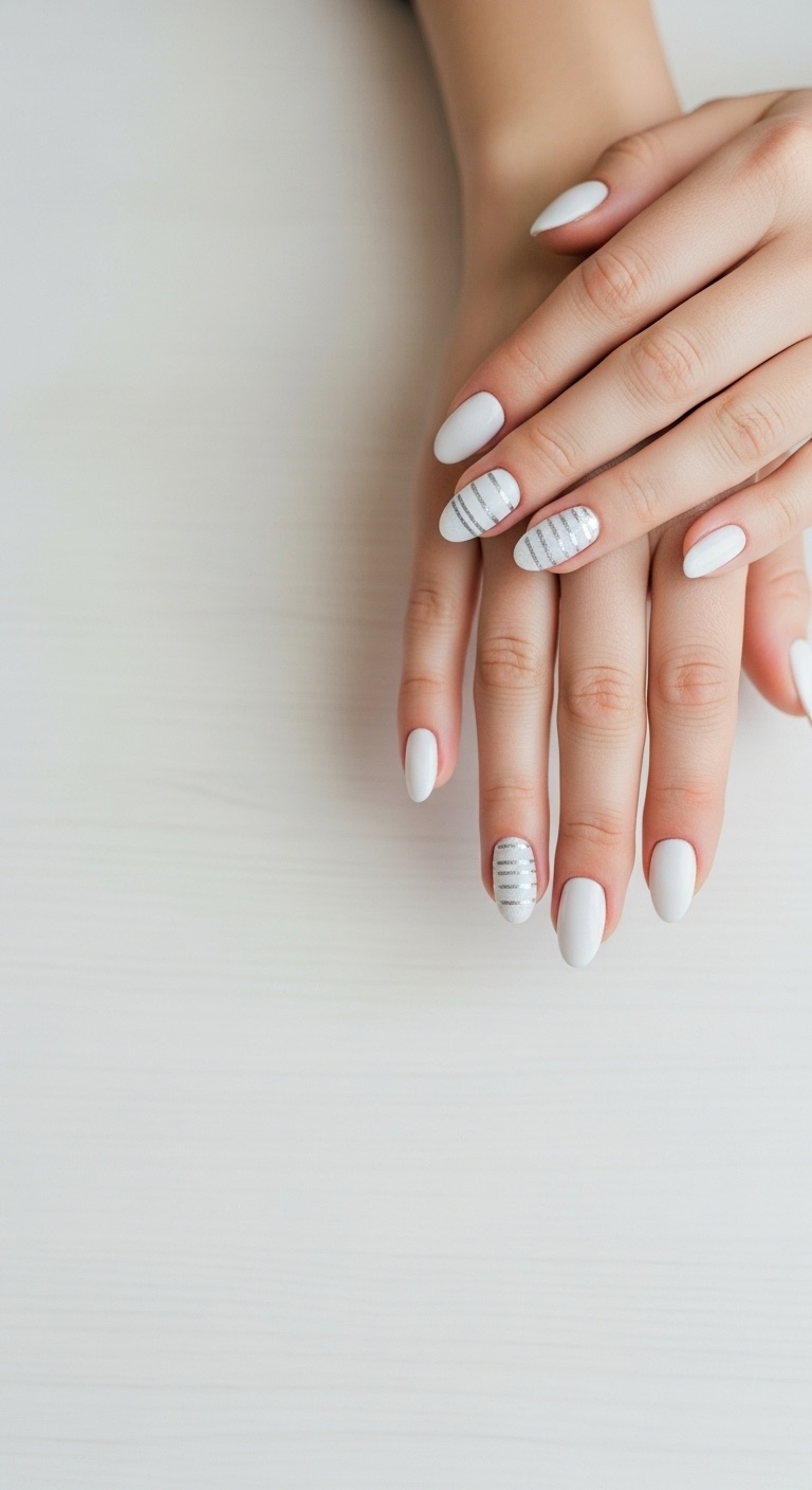 Frosted White with Silver Stripes