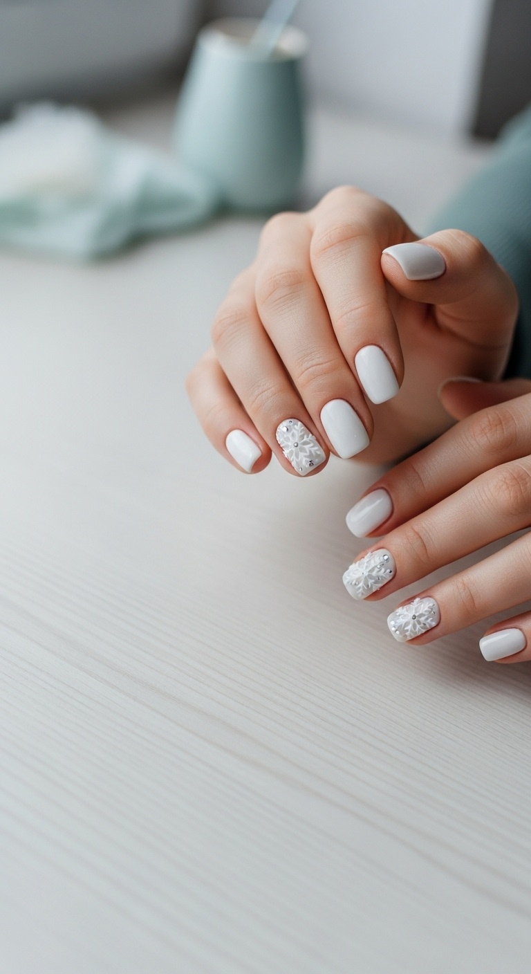 White Base with 3D Snowflakes