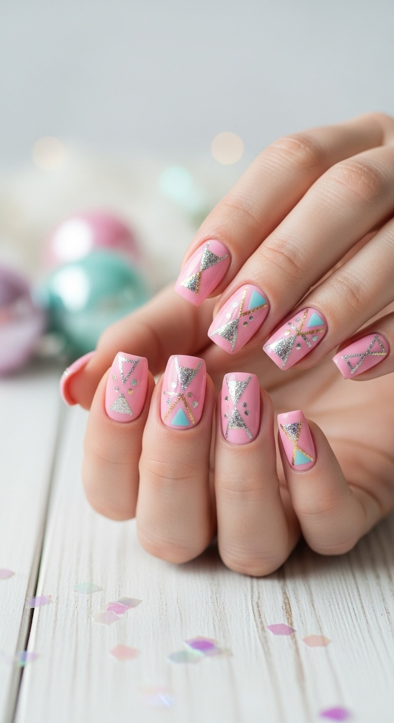 Bubblegum pink with geometric sparkle