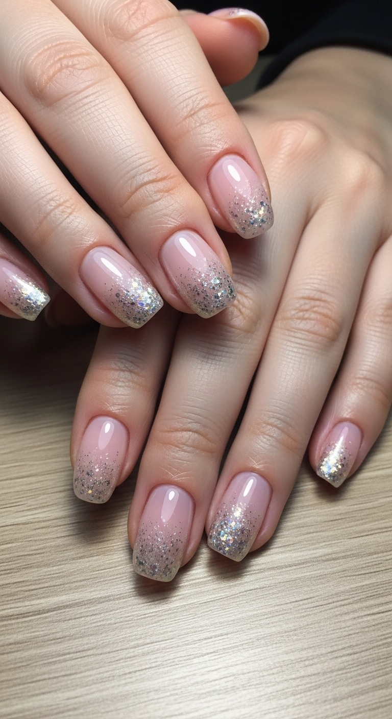 Pale pink with glitter gradient