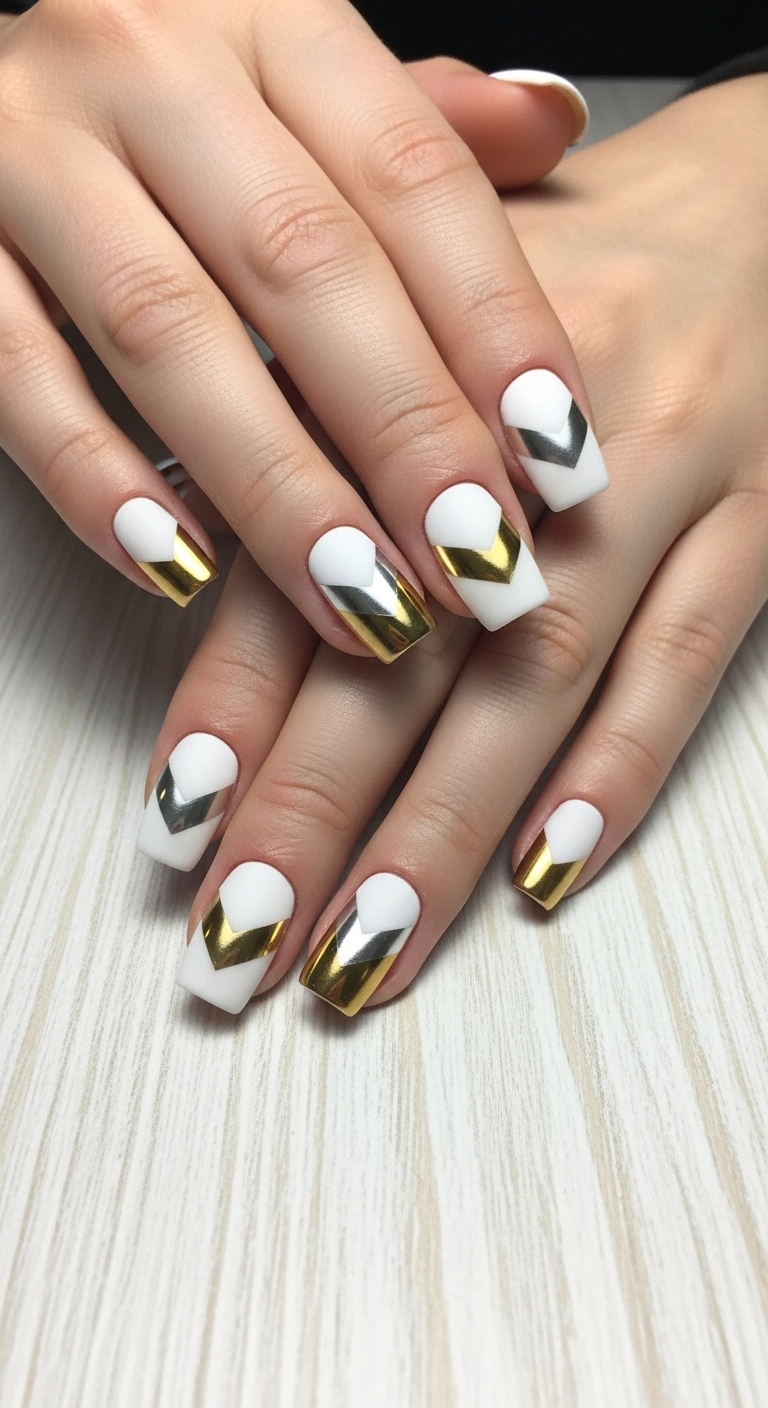 White Matte with Metallic Chevron