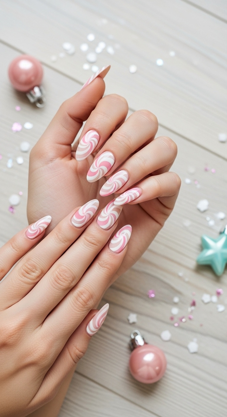 Candy cane swirls with pastel pink