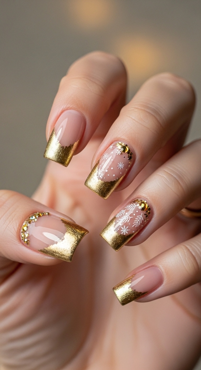 Elegant Gold Foil Tips on Nude Base