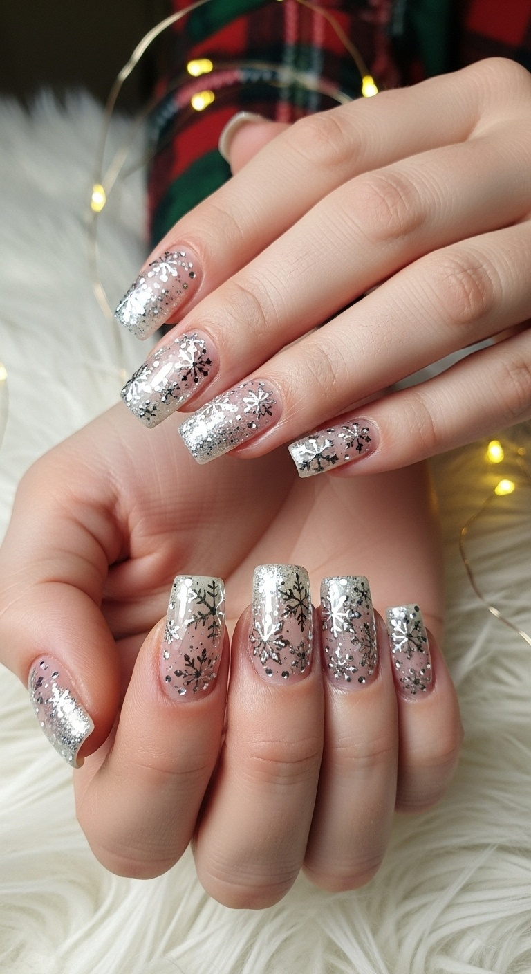 Sparkling Silver Snowflakes on Clear Base