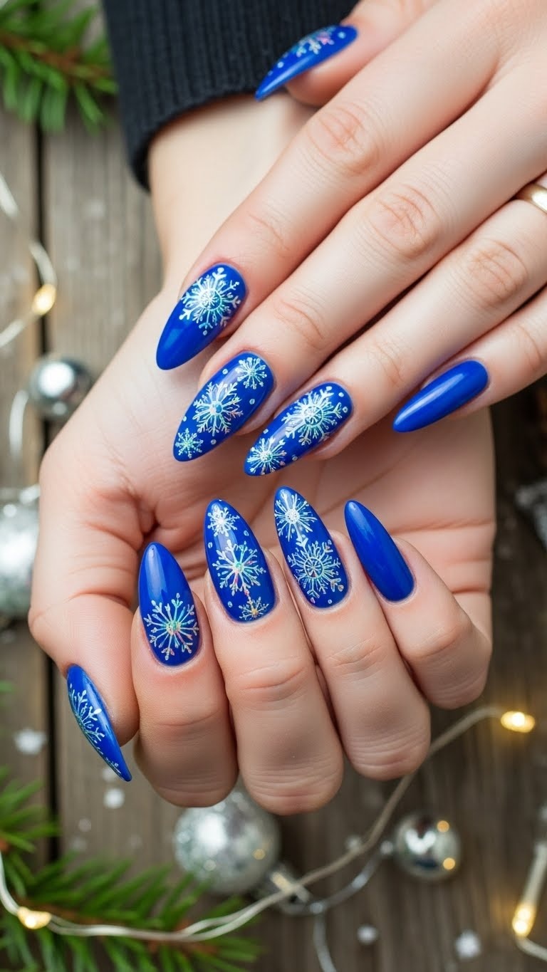 Electric cobalt with holographic snowflakes