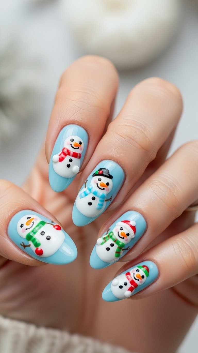 Baby blue base with 3D snowman decals
