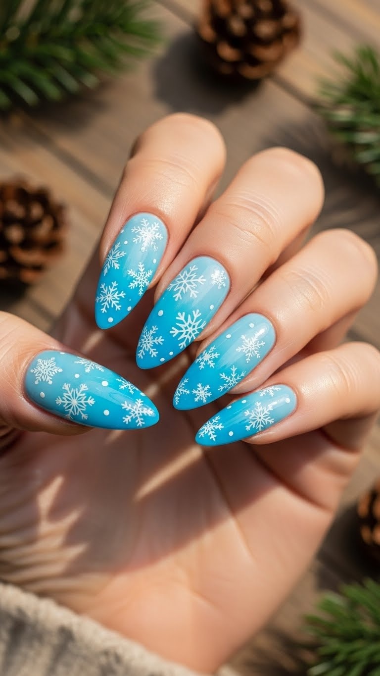 Gradient sky blue with snowflake stamping