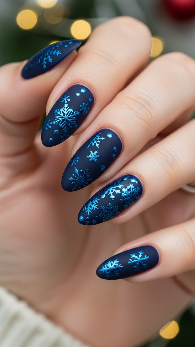 Ink blue matte with shiny snowflake patterns