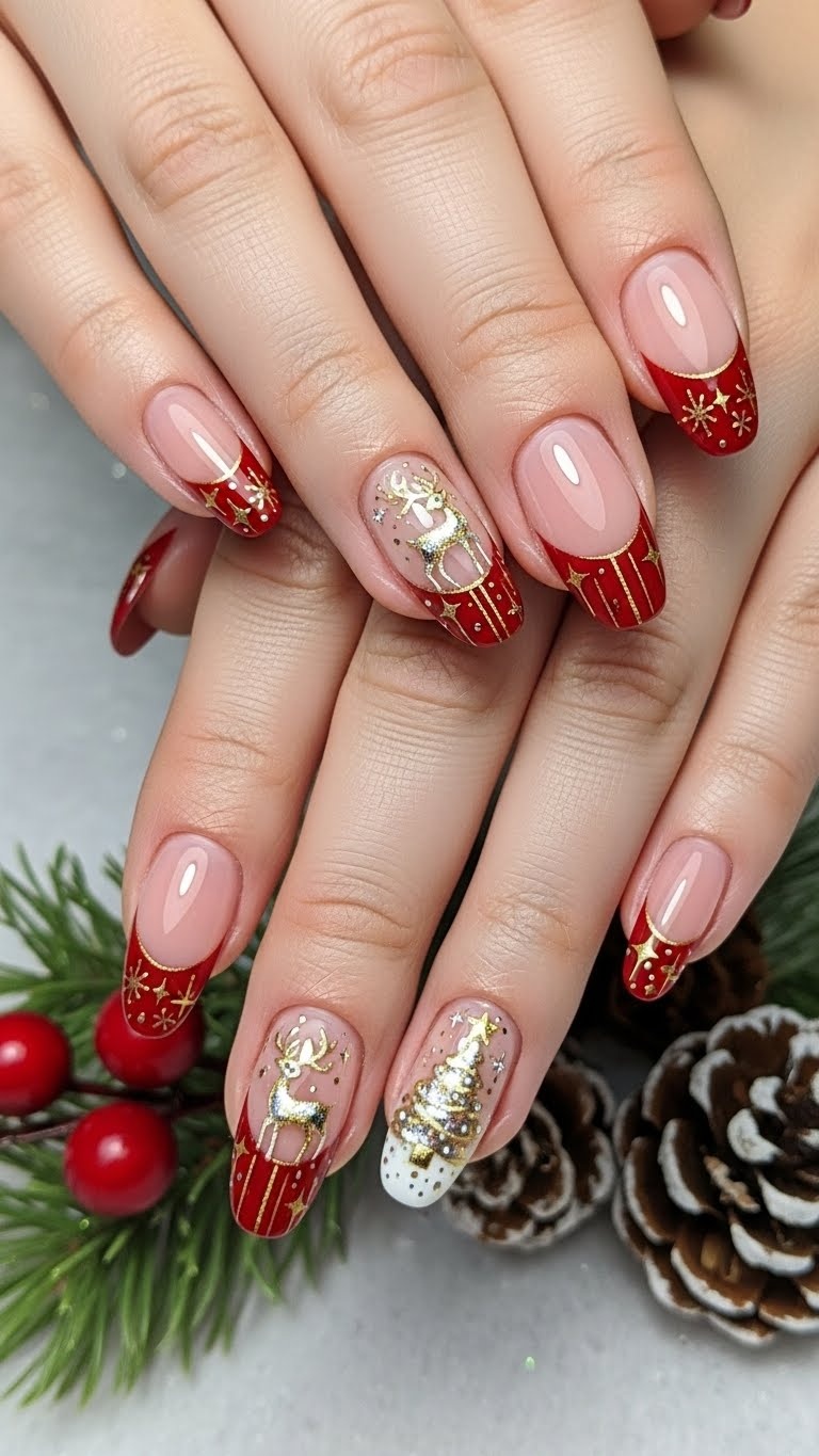 Classic French Tip with a Holiday Twist