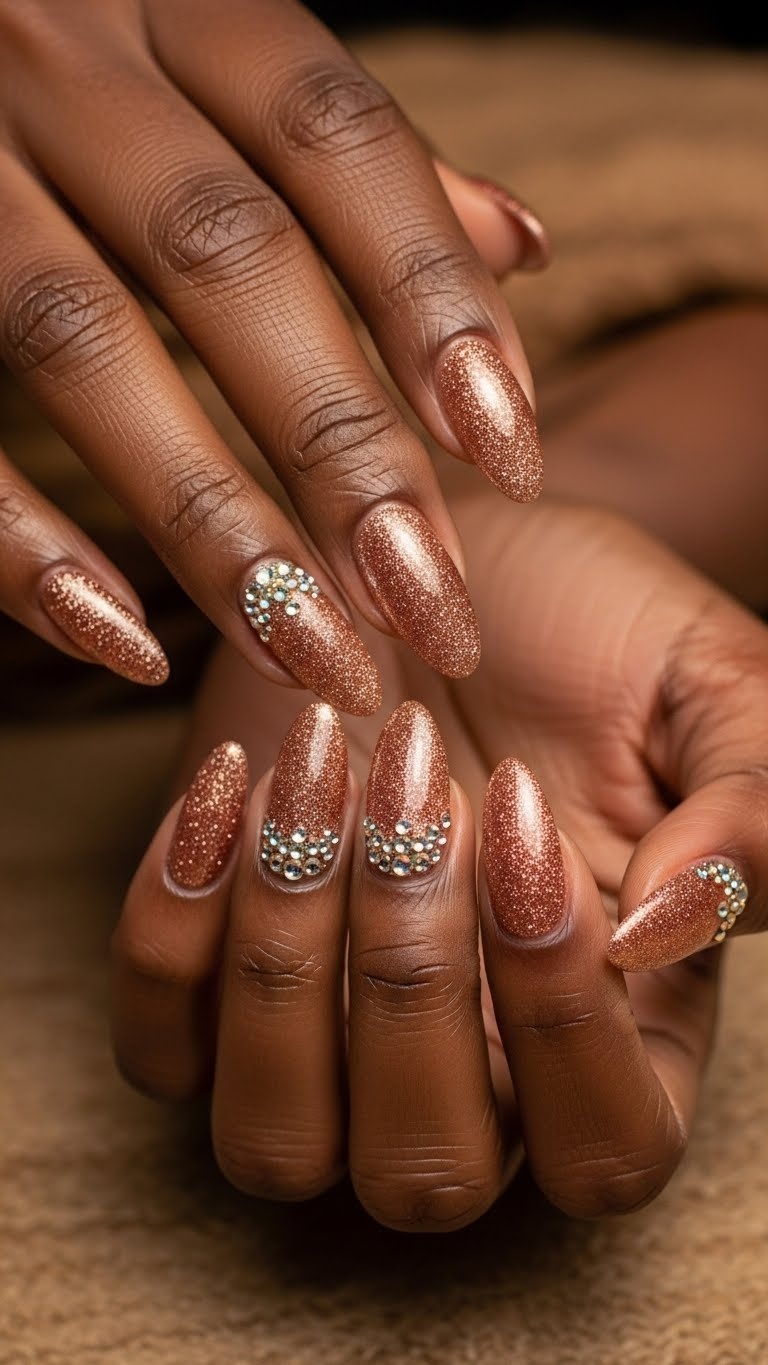 Sparkly copper with tiny rhinestones