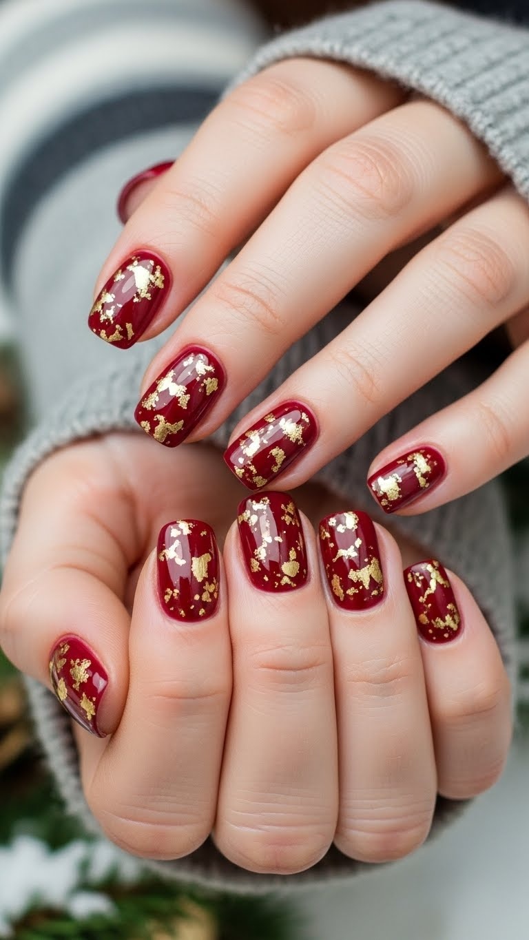 Berry red with gold flecks
