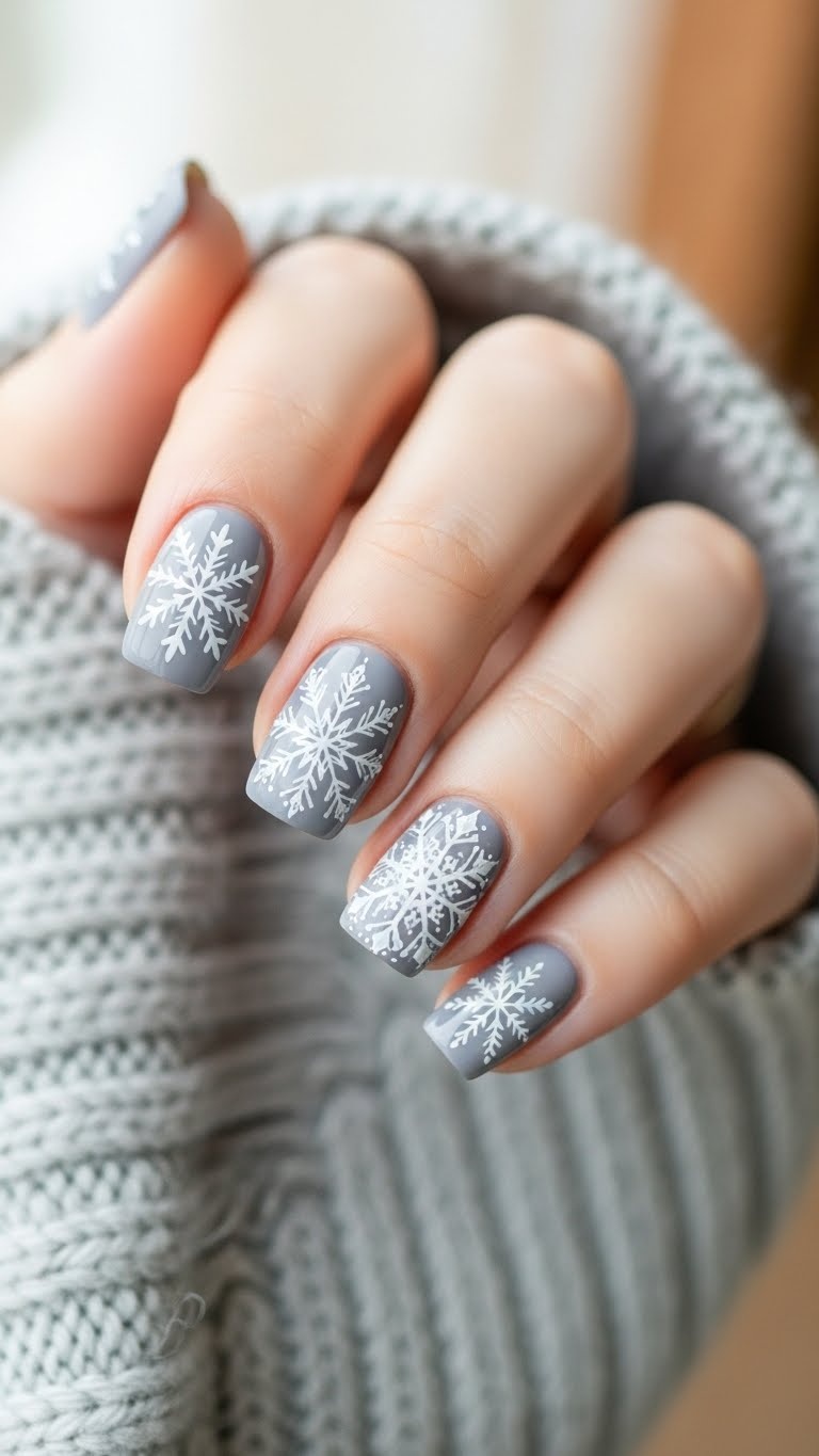 Soft Dove Gray with White Snowflakes