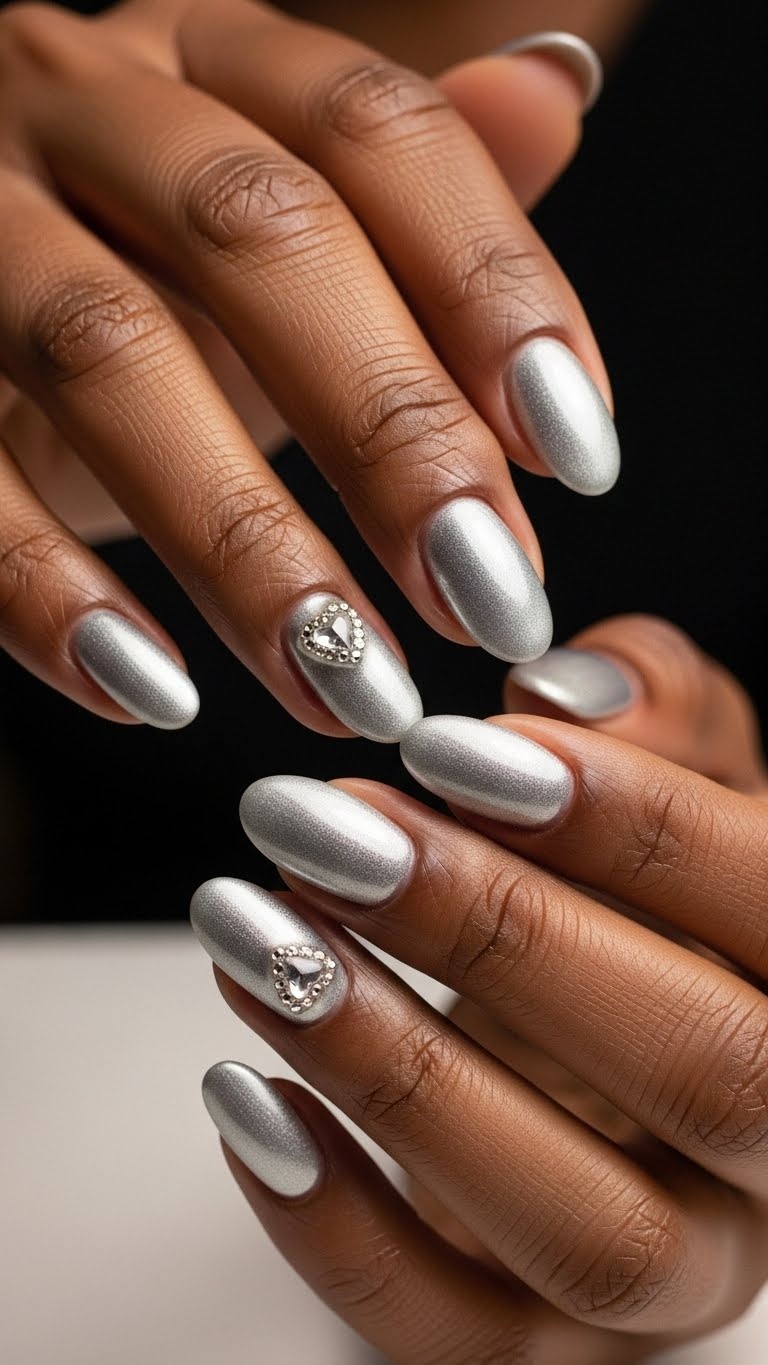 Silver Gray with Rhinestone Hearts