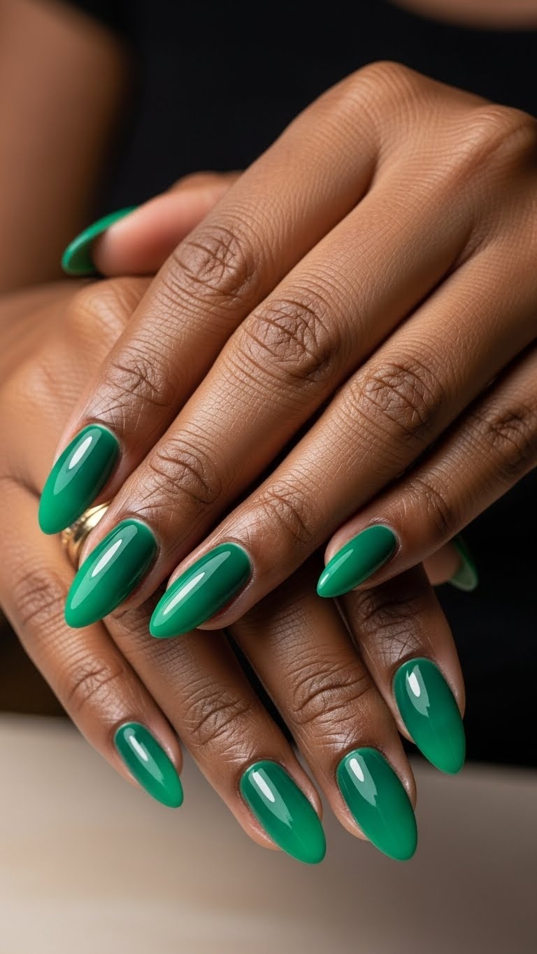 Emerald Green Ombre on Almond Nails