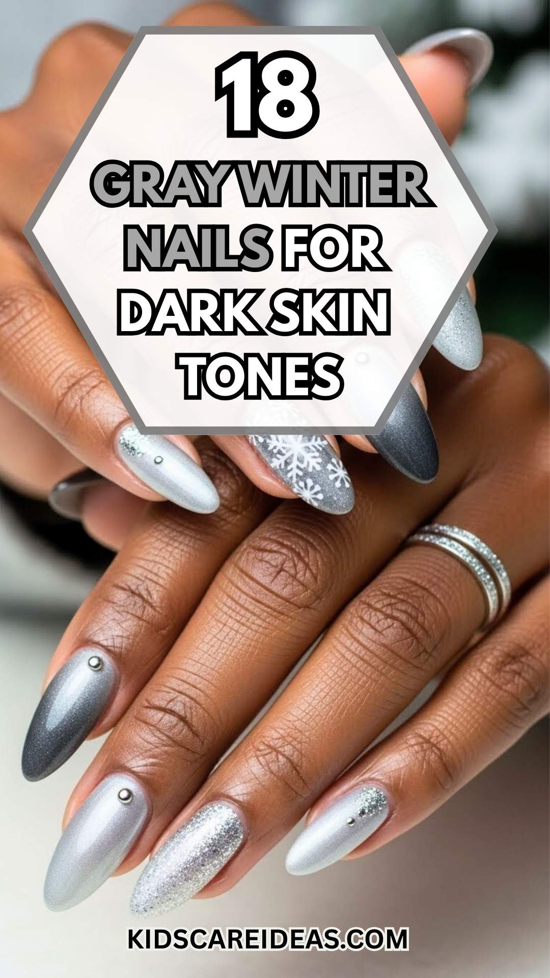 Gray Winter Nails for Dark Skin Tones