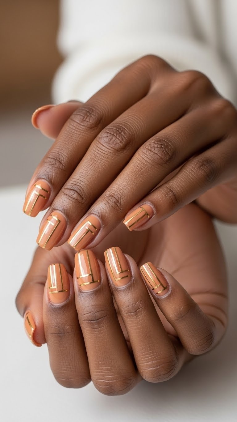 Warm caramel base with metallic stripes