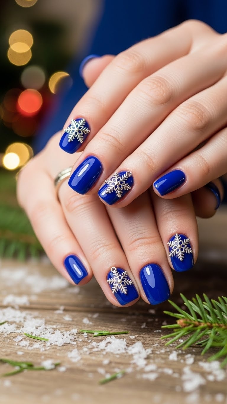 Glossy royal blue with snowflake charms