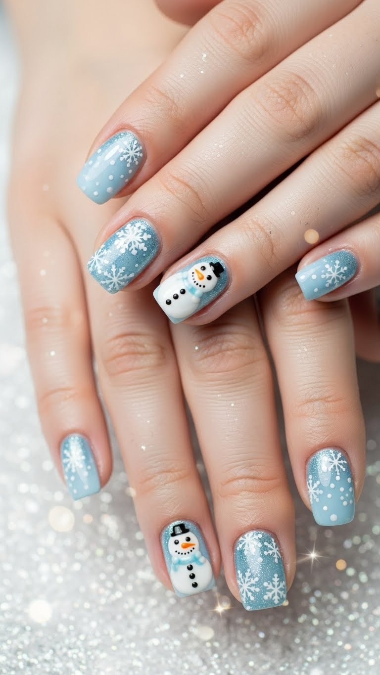 Bright Cobalt with Snowman Art