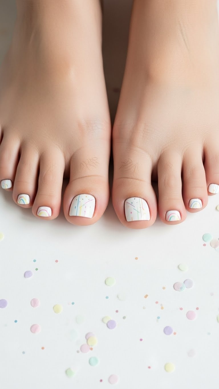 White with tiny pastel rainbow confetti