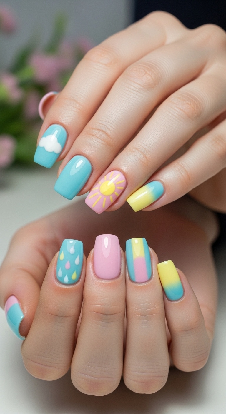 Pastel Clouds and Sun Design