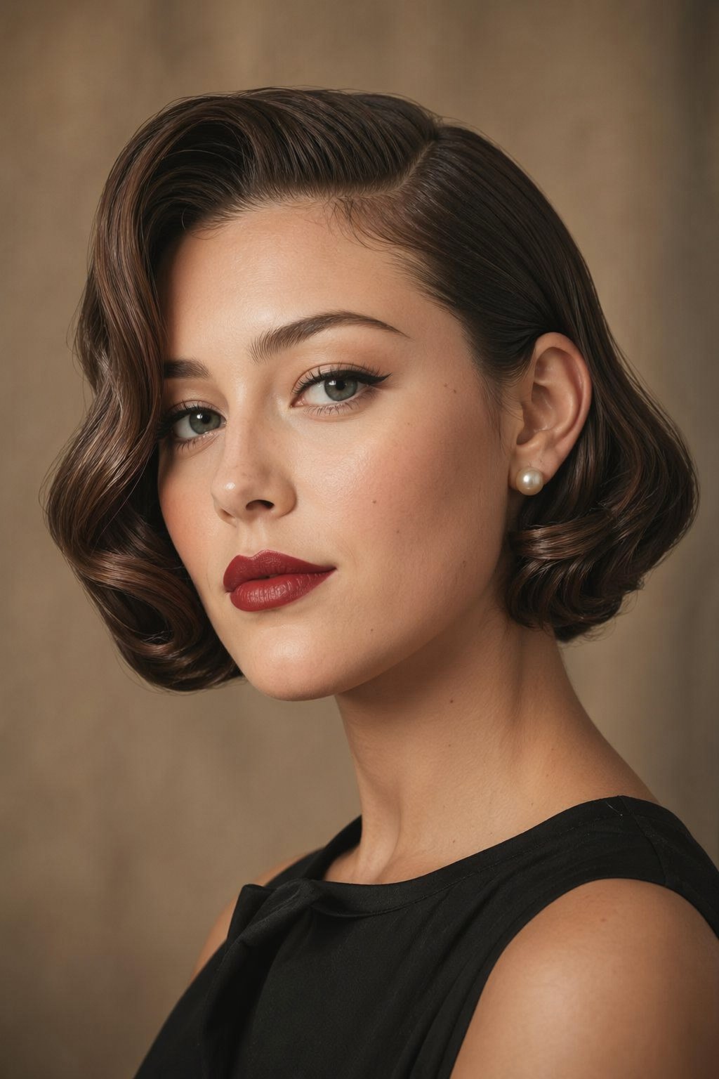 A woman with a short bob haircut parted to the side, looking confidently at the camera against a plain background.